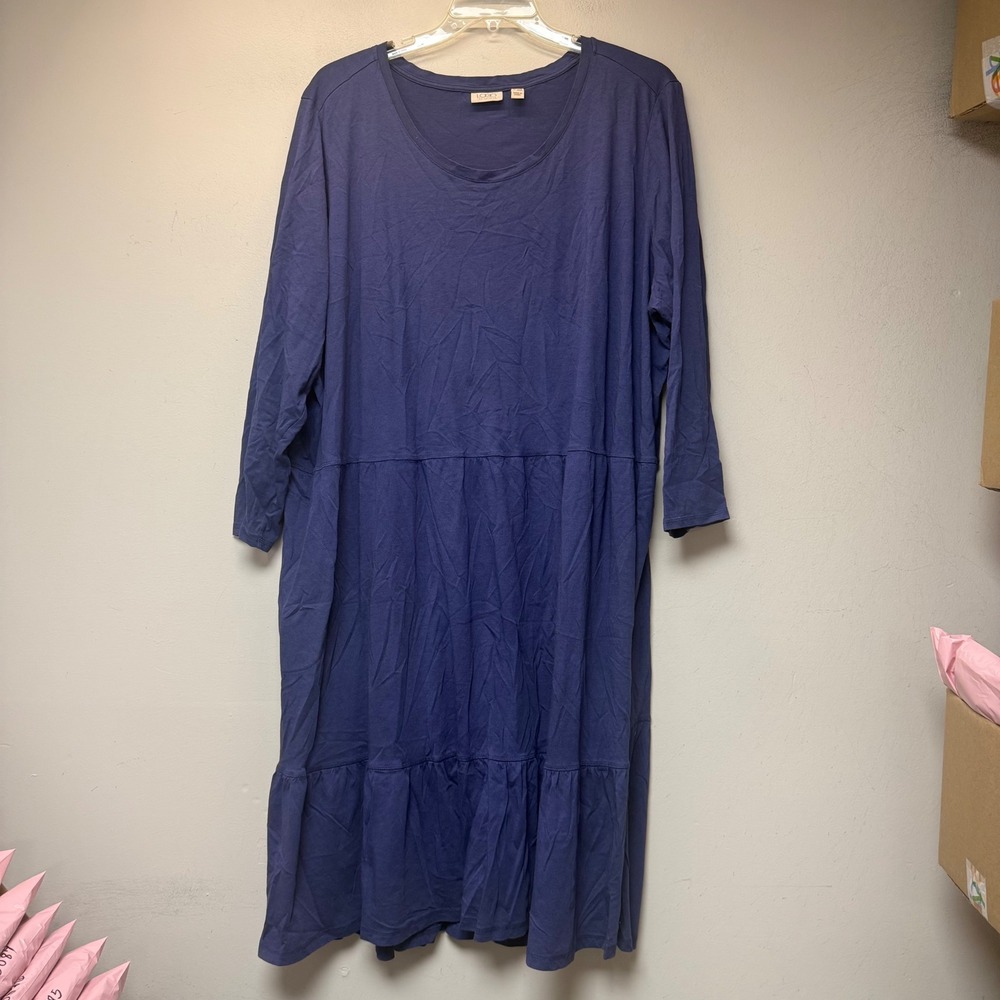 LOGO Lori Goldstein Dress Women 4XP Blue Excellent Tiered Cotton Modal Midi